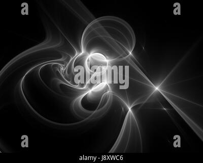 Glowing plasma curves in space texture, computer generated abstract intensity map background, black and white, 3D rendering Stock Photo