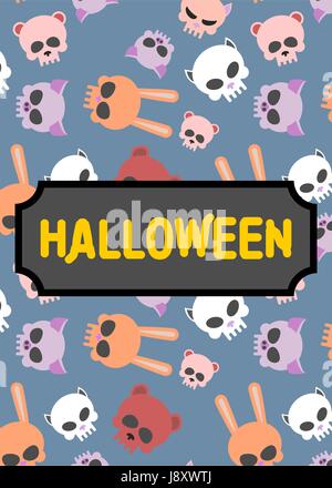 Poster artwork for book in style of Halloween. Animal skulls. Cute vector background Stock Vector