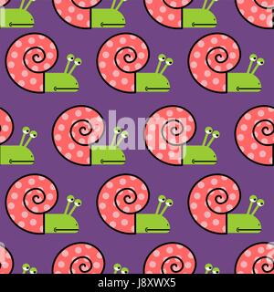 Snail shell with pink on purple background seamless texture. Cute vector pattern for kids  fabric Stock Vector