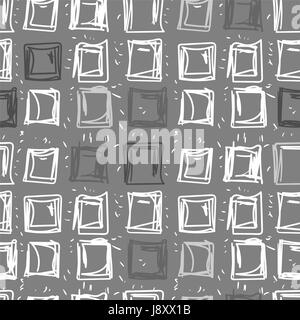Abstract background of squares. Rectangular seamless pattern in shades of grey. Geometric shapes of hand drawing retro fabric Ornament. Stock Vector