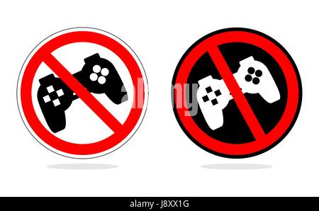 Play ban. Sign prohibiting computer games. With the joystick. Vector symbol is prohibited. Do not video gaming Stock Vector