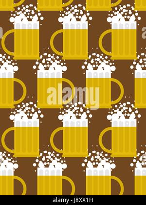 Beer seamless pattern. Beer mug vector background. Mug with foam-based alcoholic drink. Vector ornament. Stock Vector