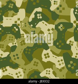 Military texture from gaming joysticks. Army seamless pattern gamepad. Vector Protective camouflage for soldier clothing gamer. Fun illustration Home  Stock Vector