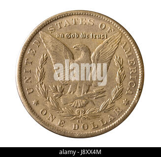 Silver Morgan dollar 1897 with a white headed eagle on the reverse Stock Photo