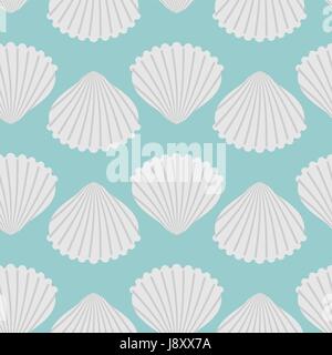 Seashell seamless pattern. Scallop vector background. Retro fabric ornament from  shells of molluscs Stock Vector
