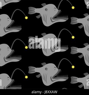 Deep-sea anglerfish seamless pattern. Vector background Fish Monster. Terrible fish from  ocean floor. Vector illustration Stock Vector