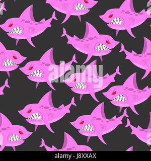 Pink shark seamless pattern. Predator fish with large teeth. Vector marine background for fabrics Stock Vector