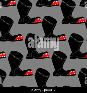 Broken boot seamless pattern. Toothy old shoes with hole background. Shoe fabric texture. Stock Vector