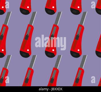 Office knife seamless pattern. Office knife vector background. Red cutter. Stock Vector