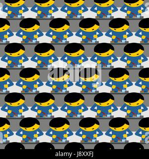 Chinese production technology seamless pattern. Many Chinese workers collect phones and tablets. Factory workers in China. Made in China at factory. Stock Vector