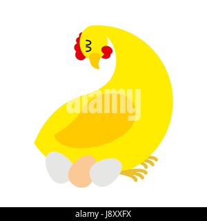 Chicken sitting on eggs. Farm bird nests baby birds. Chicken hen. Stock Vector