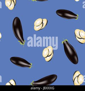 Eggplant Seamless Pattern Isolated on Blue Background Stock Vector