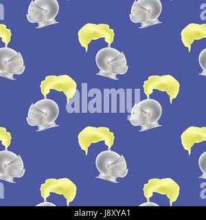 Metal Knight Helmet Seamless Pattern on Blue Background Stock Vector