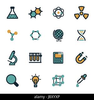 Vector flat science icons set on white background Stock Vector