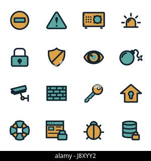 Vector flat security icons set on white background Stock Vector