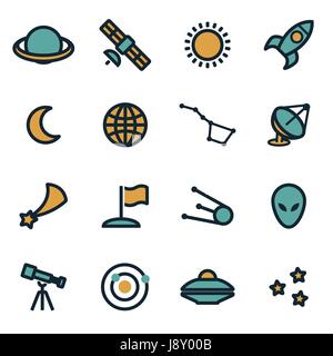 Vector flat space icons set on white background Stock Vector