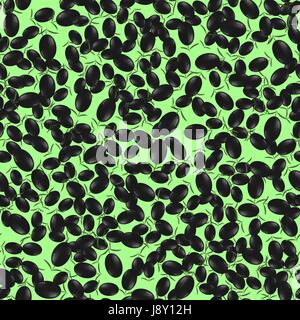 Black Olives Isolated on Green Background. Seamless Pattern Stock Vector