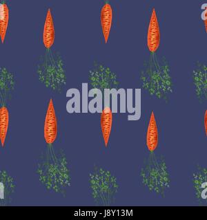 Red Fresh Carrot Seamless Pattern on Blue Background Stock Vector