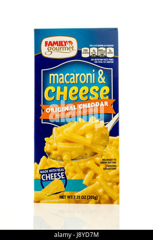 Winneconne, WI - 13 May 2017: A box of Family gourmet macaroni and cheese on an isolated background. Stock Photo