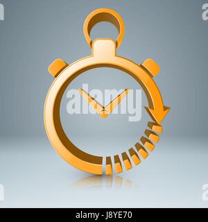 Yellow clock icon with white reflect. Stock Vector