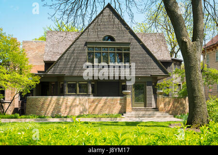 Chicago Illinois Oak Park 951 Chicago Avenue Frank Lloyd Wright Architect 1867 to 1959 family home house residence built 1889 Stock Photo