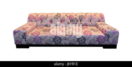 isolated, furniture, vintage, couch, sofa, textile, floral, object, isolated, Stock Photo
