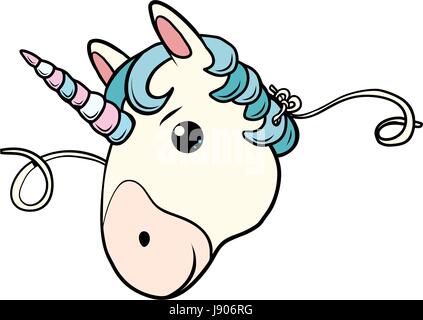 mask cute unicorn. Cartoon comic illustration pop art retro style vector Stock Vector