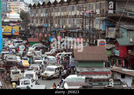 Busy traffic in the town centre, Darjeeling West Bengal India Stock Photo