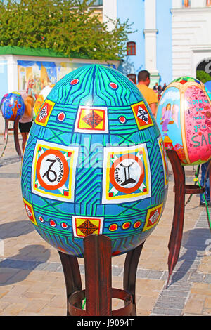 KYIV, UKRAINE - MAY 01, 2017: Painted eggs. Street festival of large Easter eggs on Mikhailovska Square Stock Photo