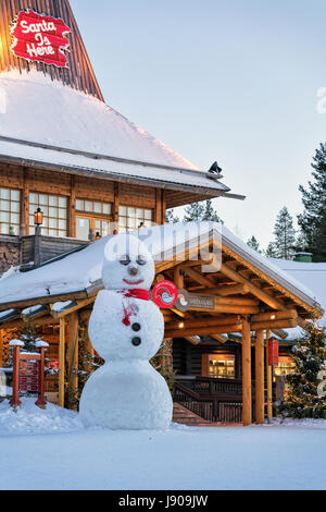 Rovaniemi, Finland - March 5, 2017: Snowman at Santa Office in Santa Claus Village, Lapland, Finland, on Arctic Circle in winter. Stock Photo