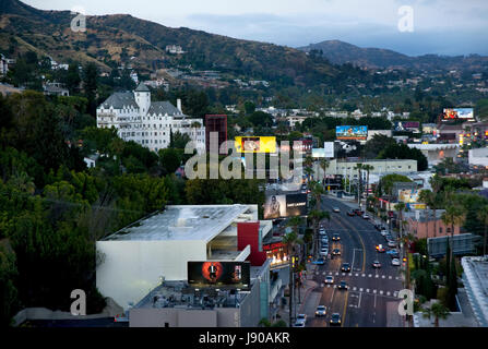 Aerial view of Chateau Marmont hotel on Sunset Boulevard. Los Angeles ...