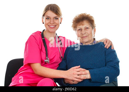 Picture of a happy old woman at the doctor's consult Stock Photo