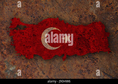 Map and flag of Turkey on rusty metal Stock Photo