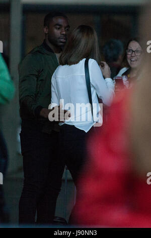 London, UK. 30th May, 2017. Ore Oduba and Alex Jones leave Broadcasting House after interviewing Labour Party leader Jeremy Corbyn on the One Show as part of the build-up to the general election on 8th June. Credit: Mark Kerrison/Alamy Live News Stock Photo