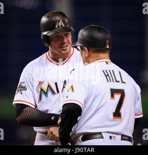 Miami Marlins Luis Arraez (3) with first base coach Jon Jay (11) during a  spring training baseball game against the Boston Red Sox on March 5, 2023  at JetBlue Park in Fort Myers, Florida. (Mike Janes/Four Seam Images via AP  Stock Photo - Alamy