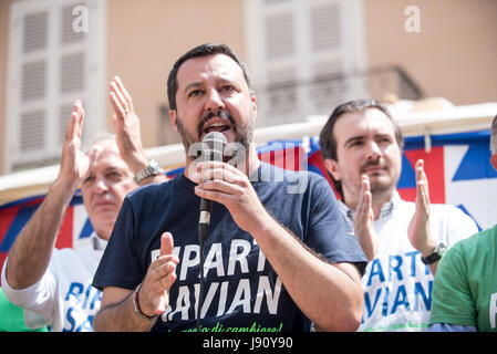 Savigliano, Italy 31th may 207  The italian politic Matteo Salvini (leader of Lega Nord) talks in Piazza Cesare Battisti Photo: Cronos/Alberto Gandolfo Stock Photo