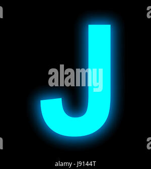 letter J neon light full isolated on black background Stock Photo