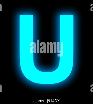 letter U neon light full isolated on black background Stock Photo