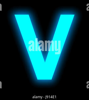 letter V neon light full isolated on black background Stock Photo
