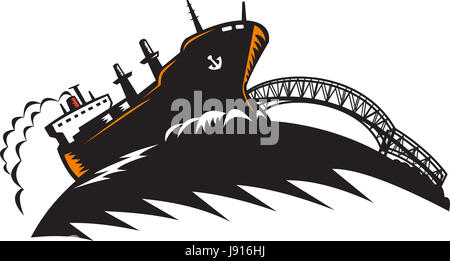 bridge, container ship, transport, illustration, vessel, freighter, boat, Stock Photo