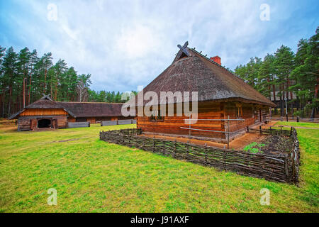 Old buildings in Ethnographic open air village of Riga, Latvia Stock Photo