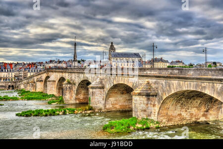 Jacques-Gabriel Bridge over the Loire in Blois, France Stock Photo