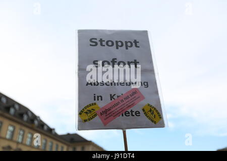 Munich, Germany. 30th May, 2017. Activists gathered in Munich to hold a small protest against deportation especially into Afghanistan. Credit: Alexander Pohl/Pacific Press/Alamy Live News Stock Photo