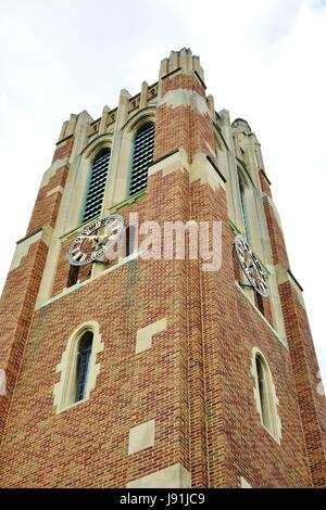 View of the landmark Beaumont Tower carillon on the campus of Michigan State University (MSU), a major public university located in East Lansing Stock Photo