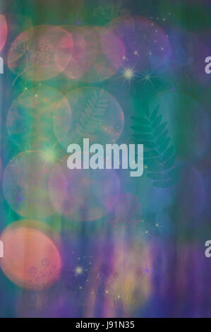 Background texture with nature elements, orbs and stars Stock Photo