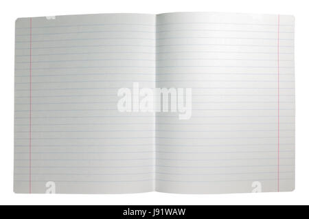 Double sheet of open seamless lined note paper spread background texture, isolated blank empty copy space Stock Photo