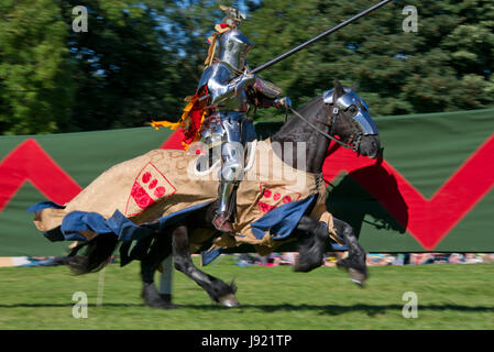 Knights jousting tournament at Bolsover Castle, Chesterfield, Derbyshire, UK Stock Photo