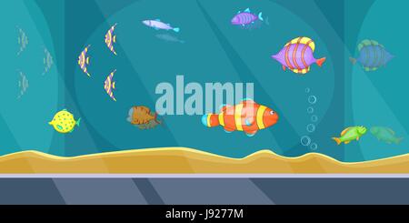 Aquarium banner horizontal man, cartoon style Stock Vector