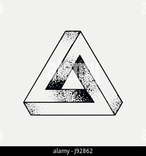 Set of impossible and other tattoo shapes, dotwork, blackwork all made of dots. Geometrical, sacred figures stars and cubes Stock Vector