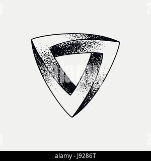 Set of impossible and other tattoo shapes, dotwork, blackwork all made of dots. Geometrical, sacred figures stars and cubes Stock Vector